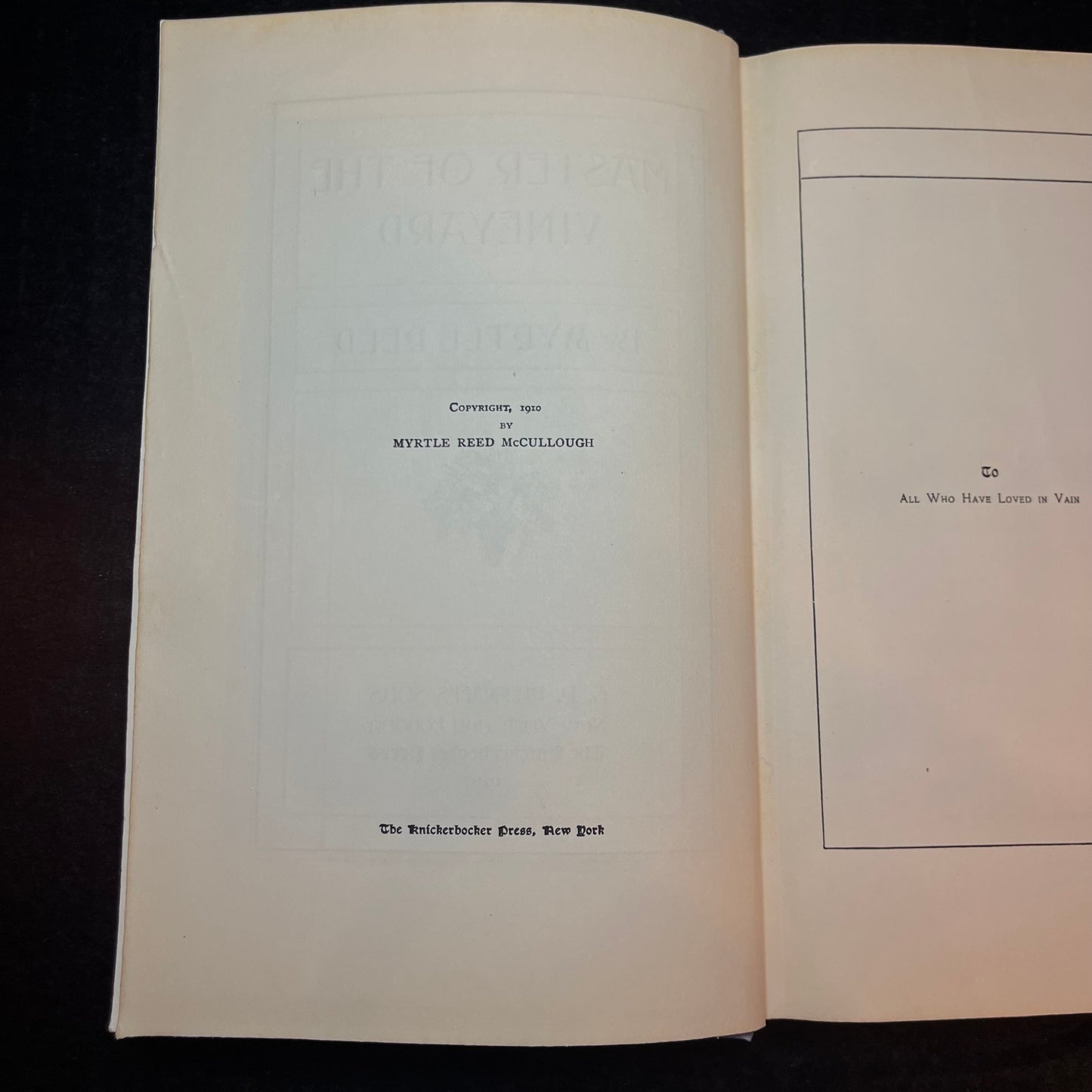 Master of the Vineyard - Myrtle Reed - 1st Edition - 1910