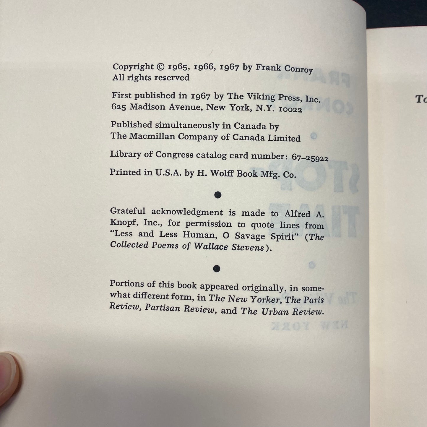 Stop-time - Frank Conroy - 1st Edition - 1967