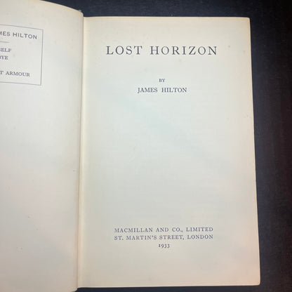 Lost Horizon - James Hilton - 2nd Print - 1st UK - 1933