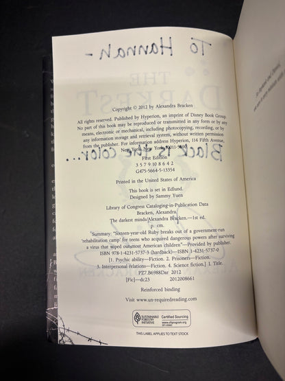 The Darkest Minds - Alexandra Bracken - 1st Edition - 2nd Print - Signed - 2012