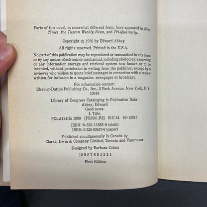 Good News - Edward Abbey - 1st Edition - 1980