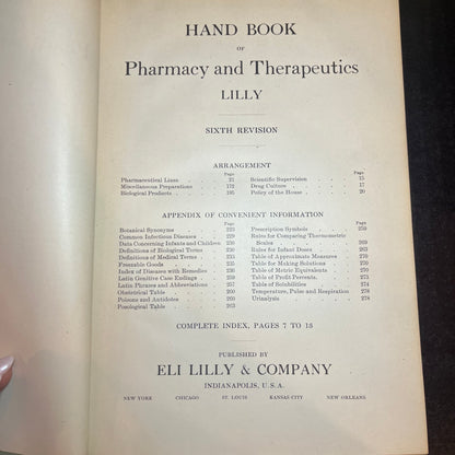 Hand Book of Pharmacy and Therapeutics - Lilly - 1919