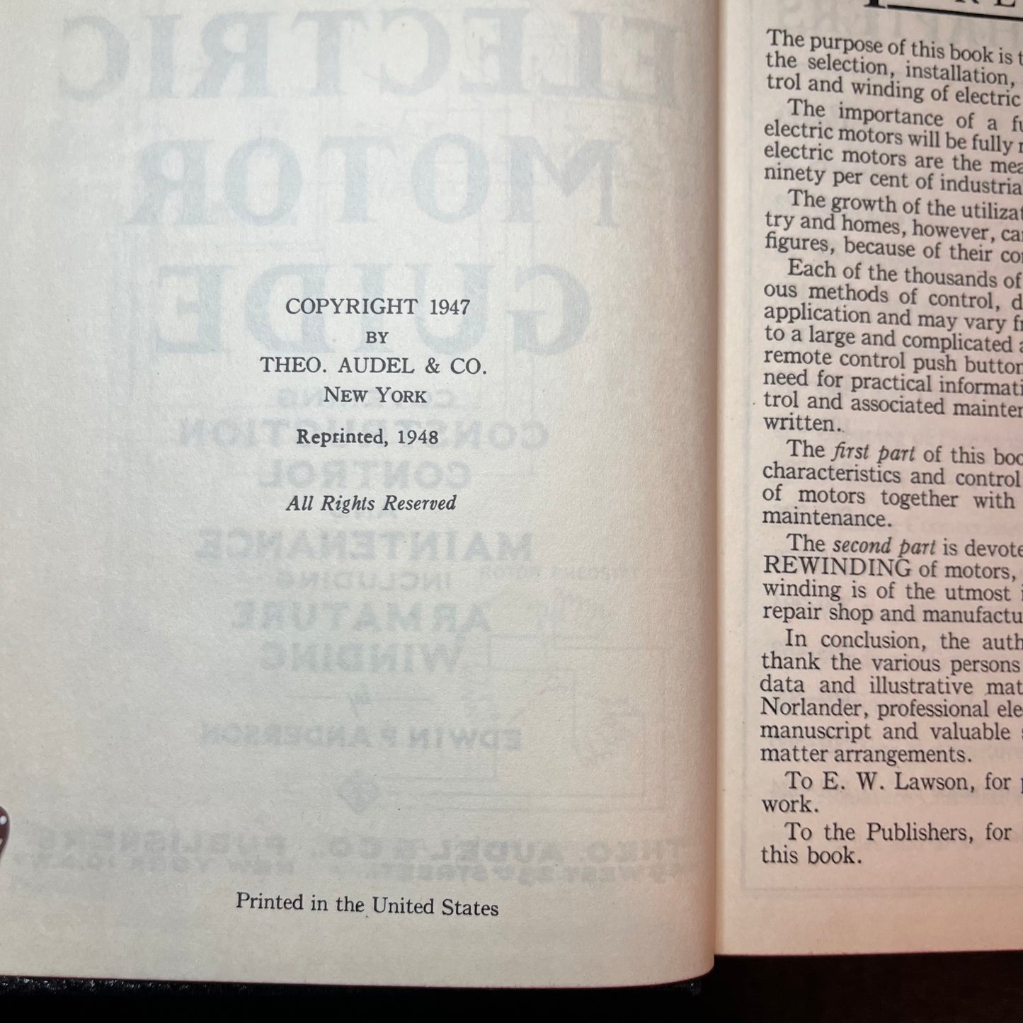 Audels Electric Motor Guide - Theo Audel & Co. Publishers - 1948