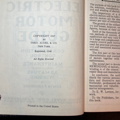 Audels Electric Motor Guide - Theo Audel & Co. Publishers - 1948