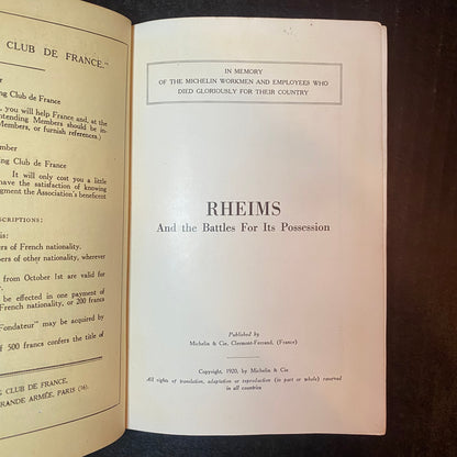 Rheims and the Battles for it's Possessions - Published by Michelin & Cie - 1920