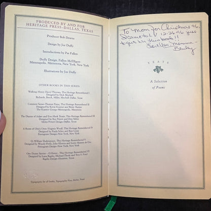 Yeats A Selection of Poems - W.B. Yeats - Heritage Press Limited Edition #653 - 1995