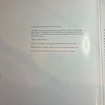 The Inn at Little Washington Cookbook - Patrick O'Connell - Signed - 1996