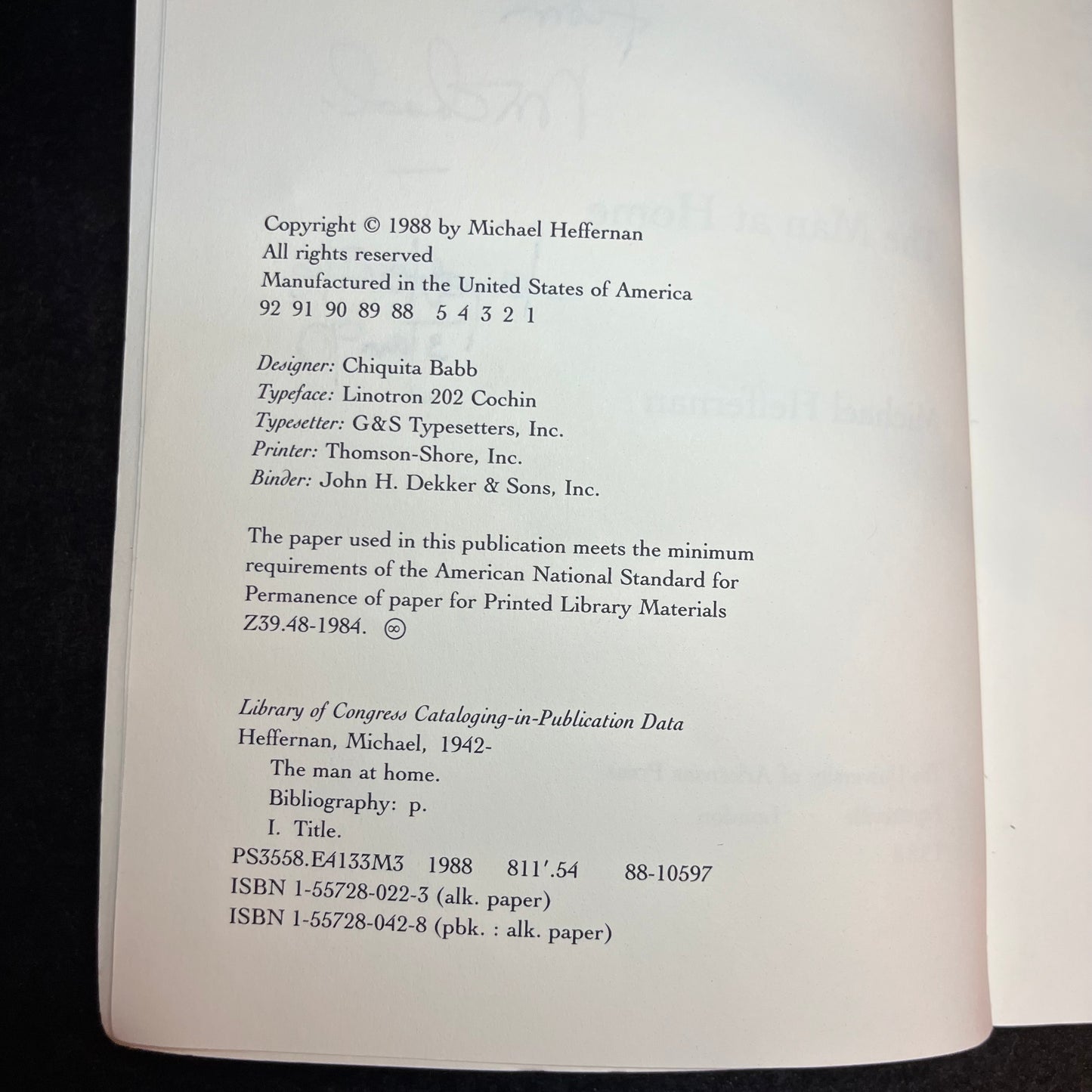 The Man at Home - Michael Heffernan - Signed Copy - 1988