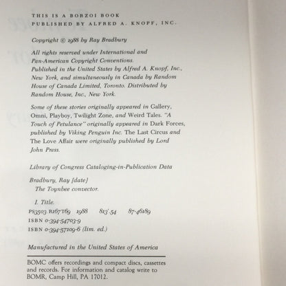 The Toynbee Convector - Ray Bradbury - Book Club Edition - 1988