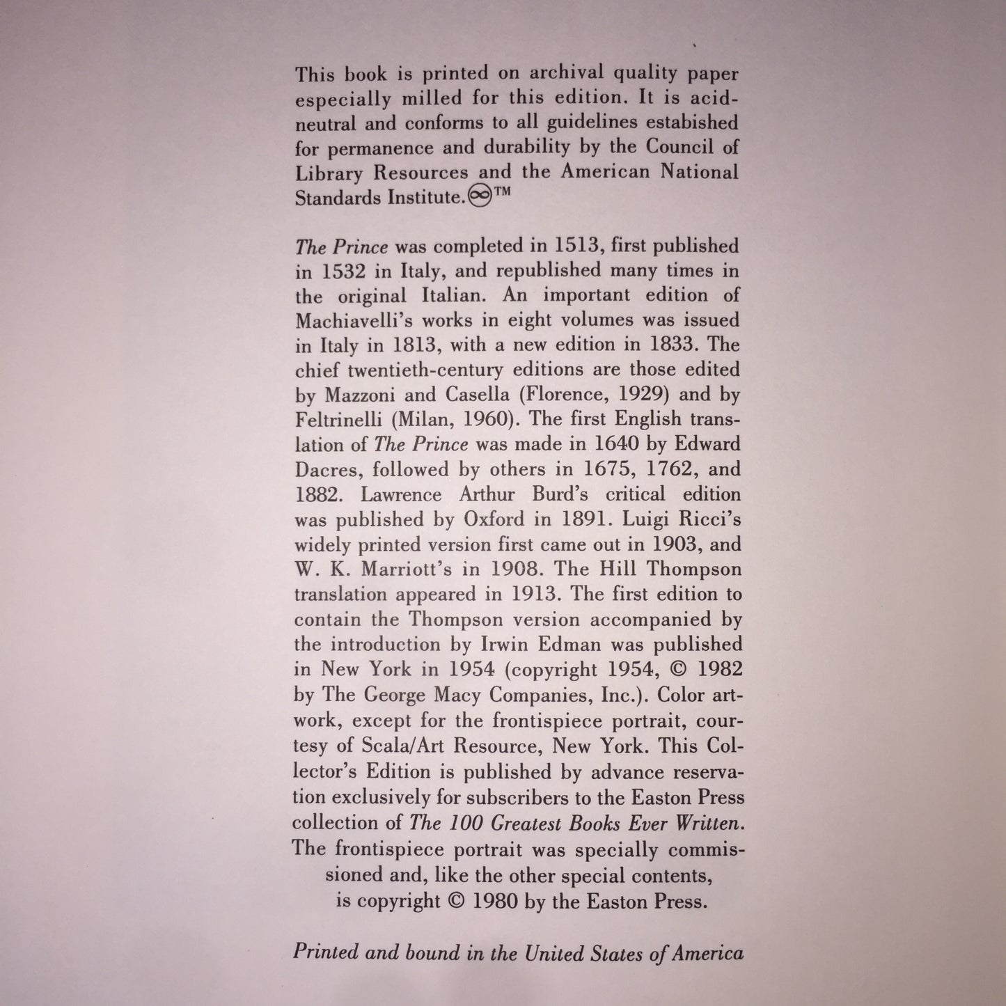 The Prince - Machiavelli - Easton Press - 1980