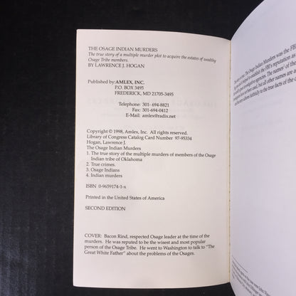 The Osage Indian Murders - Lawrence J. Hogan - 1998