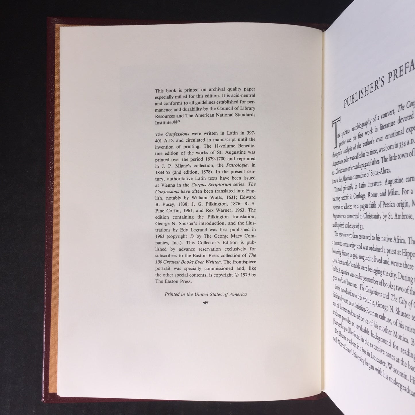 The Confessions of St. Augustine - St. Augustine - Easton Press - Spine Tilt - Bottom Edge Wear - 1979