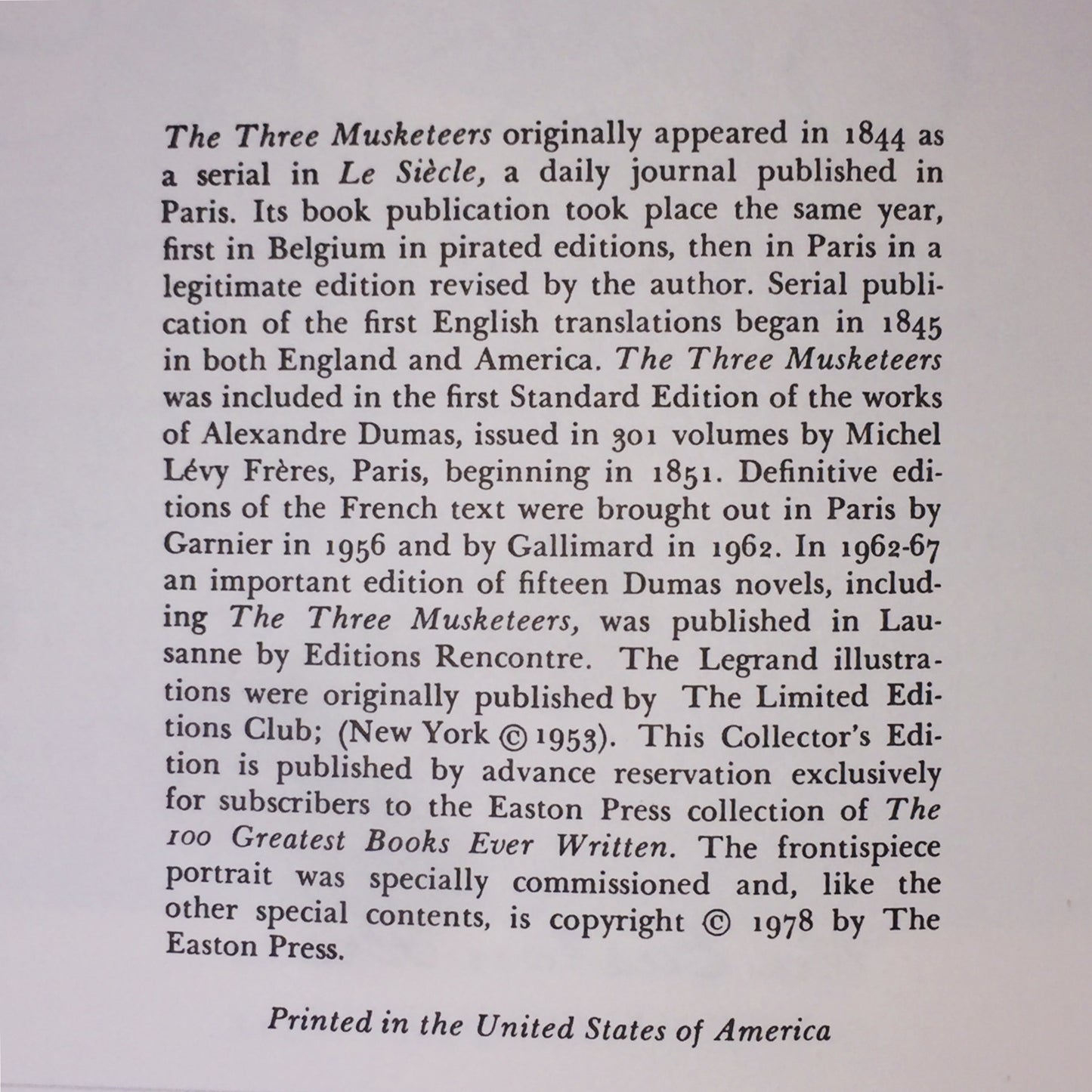 The Three Musketeers - Alexandre Dumas - Easton Press - 1978