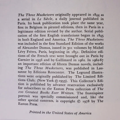 The Three Musketeers - Alexandre Dumas - Easton Press - 1978