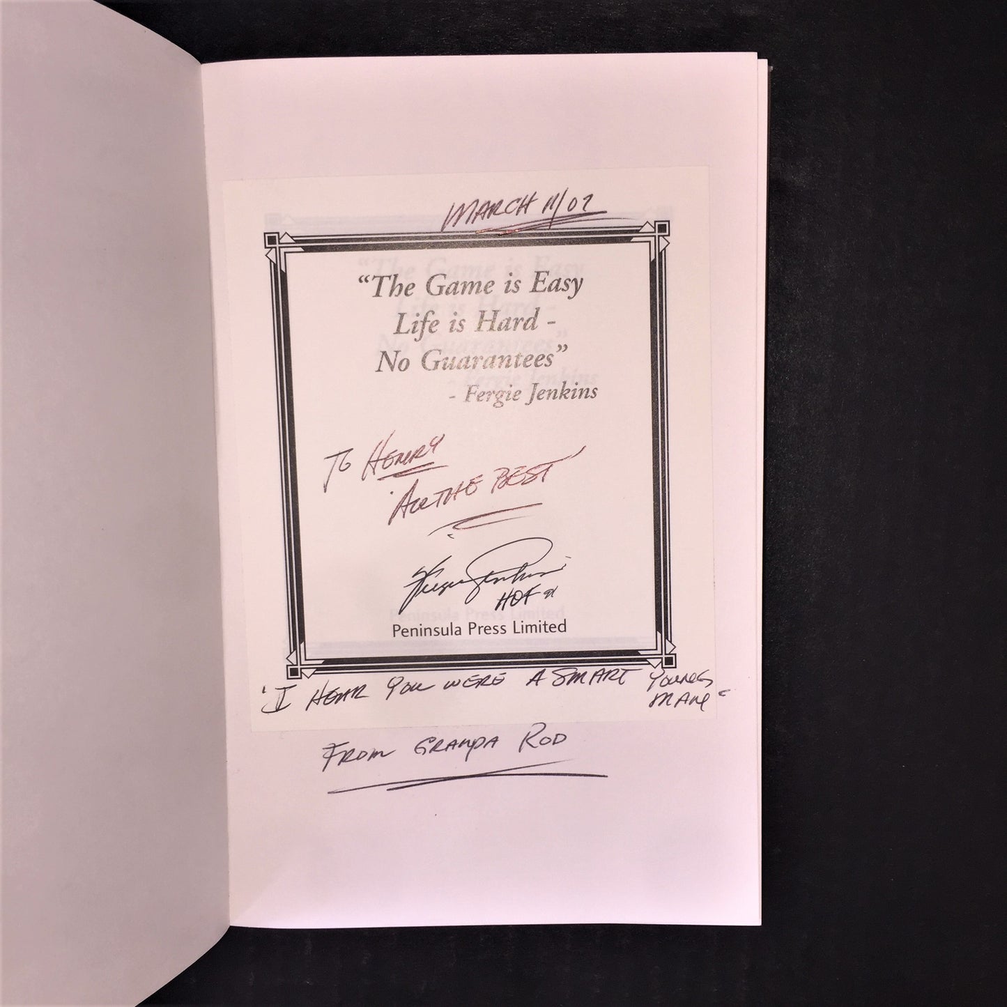 The Game is Easy Life is Hard - Dorothy Turcotte - Signed - 2003