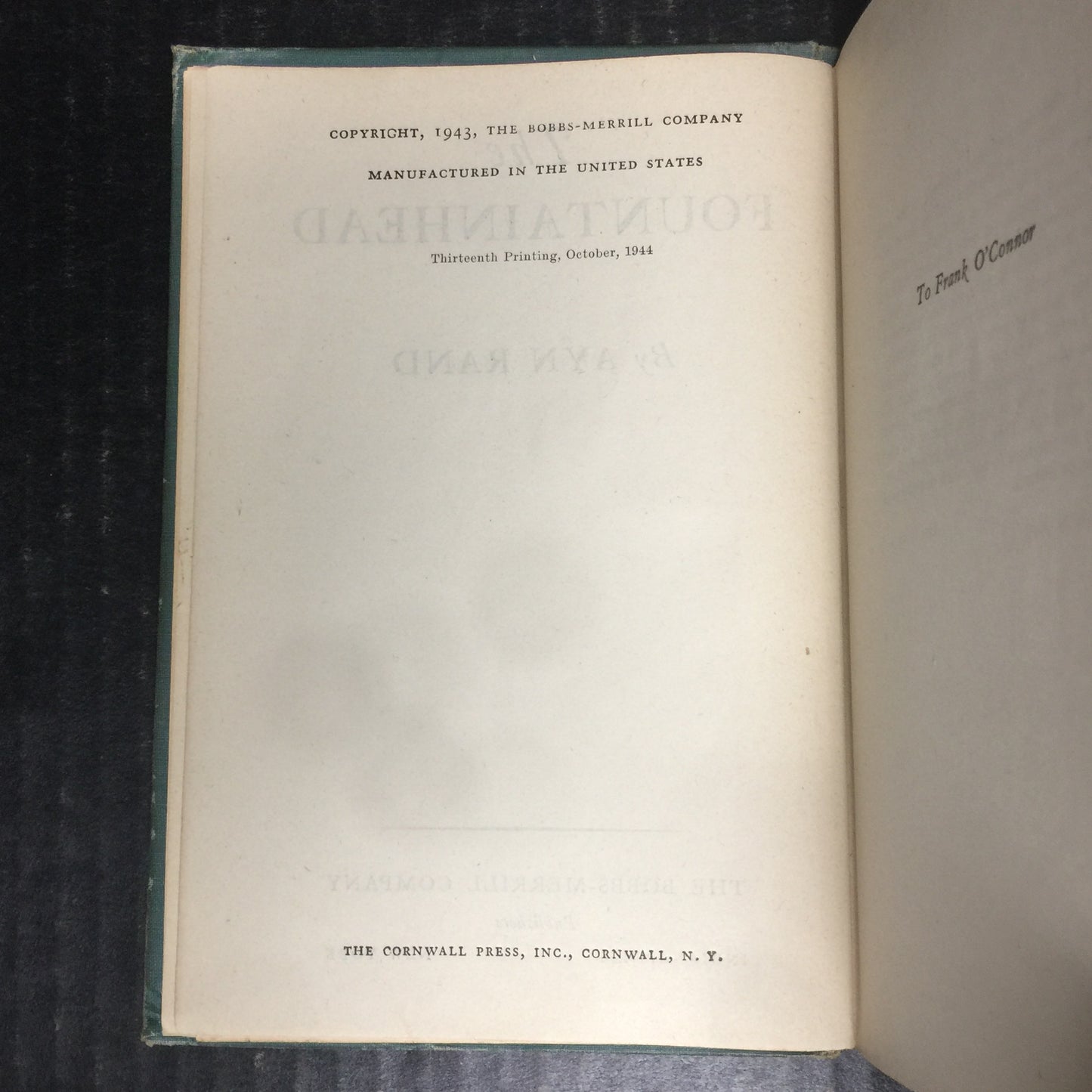 The Fountainhead - Ayn Rand - Thirteenth Print - 1944