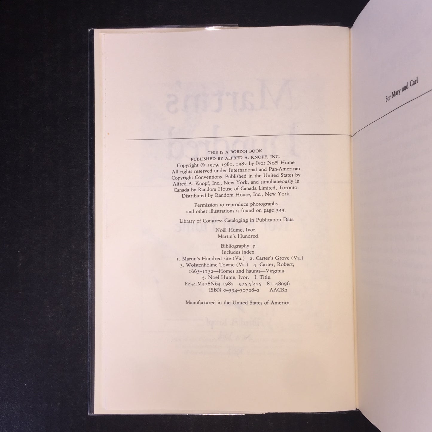 Martin's Hundred - Ivor Noel Hume - Signed - 1982