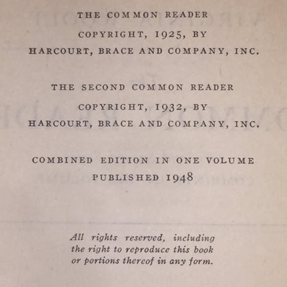 The Common Reader - Virginia Woolf - 1st Thus - 1948