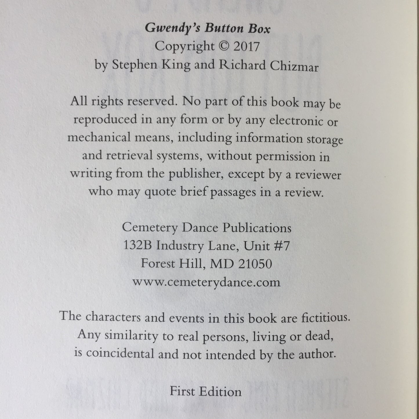 Gwendy's Button Box - Stephen King and Richard Chizmar - 1st Edition - 2017