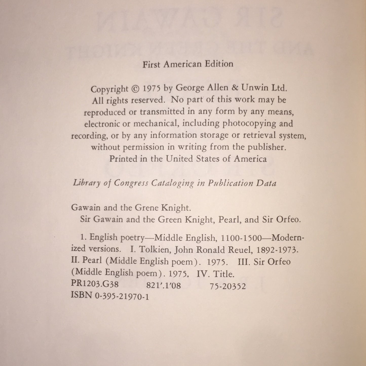 Sir Gawain and the Green Knight, Pearl, and Sir Orfeo - J.R.R. Tolkien - 1st US Edition - 1975