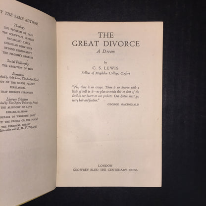 The Great Divorce - C.S. Lewis - 1st UK Edition - 1945