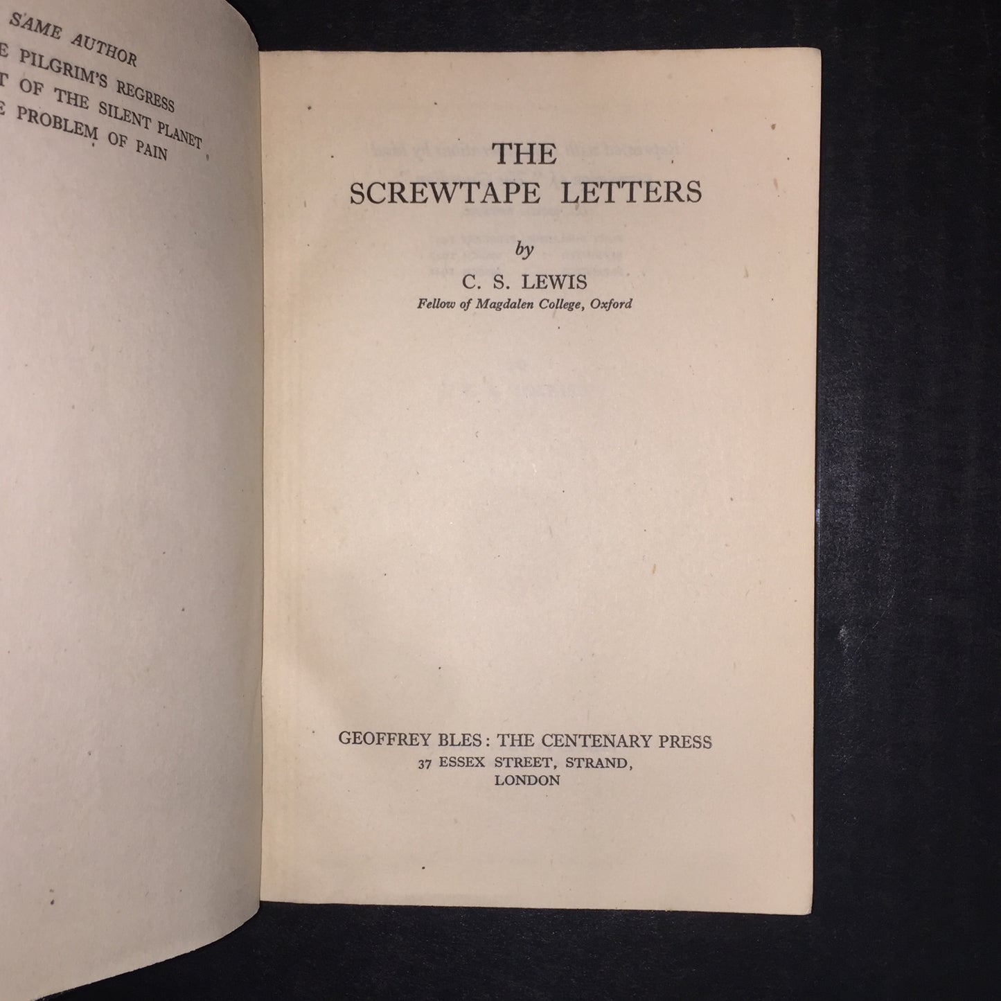 The Screwtape Letters - C.S. Lewis - 1st Uk Edition - 3rd Print - Scarce - 1942