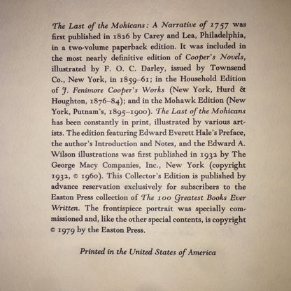 The Last of the Mohicans - James Fenimore Cooper - Easton Press - 1979