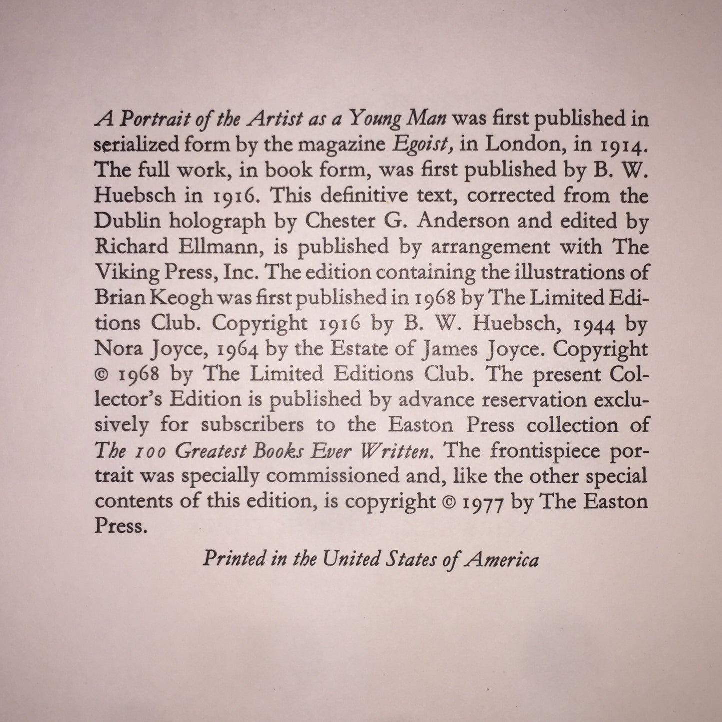 A Portrait of the Artist as a Young Man - James Joyce - Easton Press - 1977