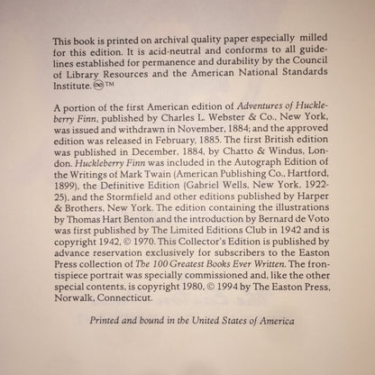 Adventures of Huckleberry Finn - Mark Twain - Easton Press -1994