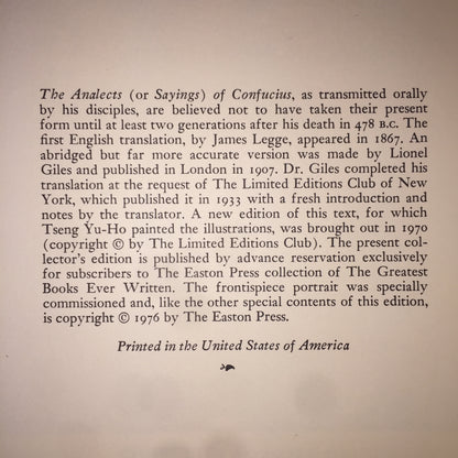 The Analects of Confucius - Confucius -Easton Press - 1976