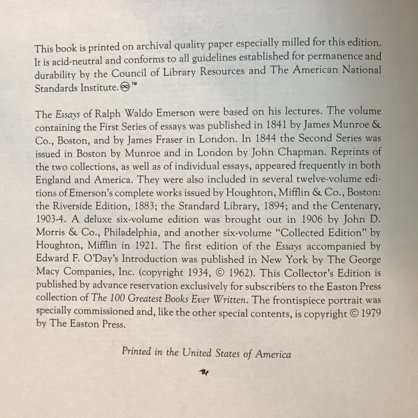 The Essays of Ralph Waldo Emerson - Emerson - Easton Press - 1979