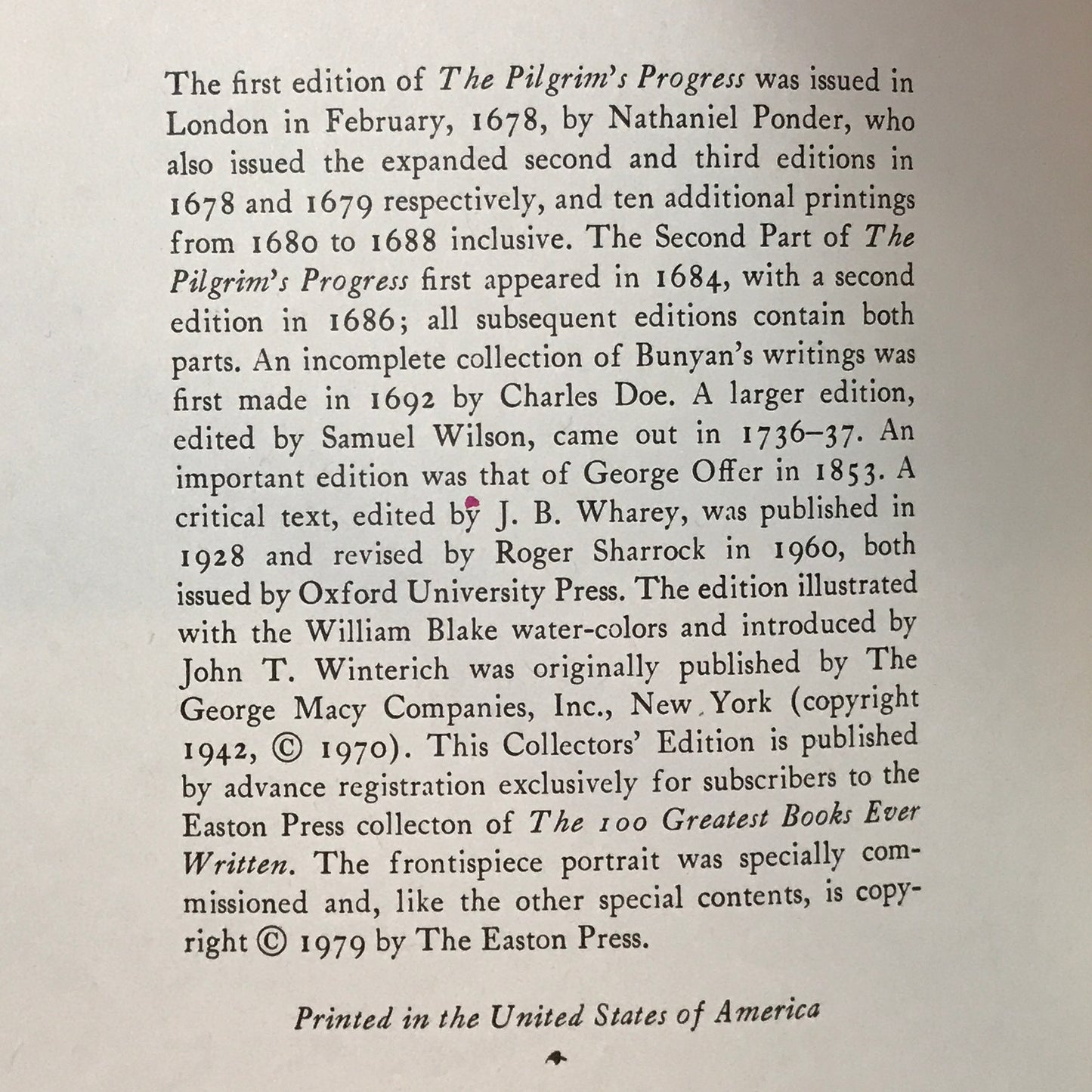 The Pilgrim's Progress - John Bunyan - Easton Press - 1979