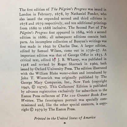 The Pilgrim's Progress - John Bunyan - Easton Press - 1979