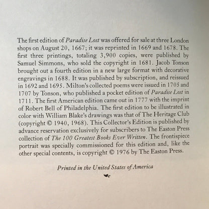 Paradise Lost - John Milton - Easton Press - 1976