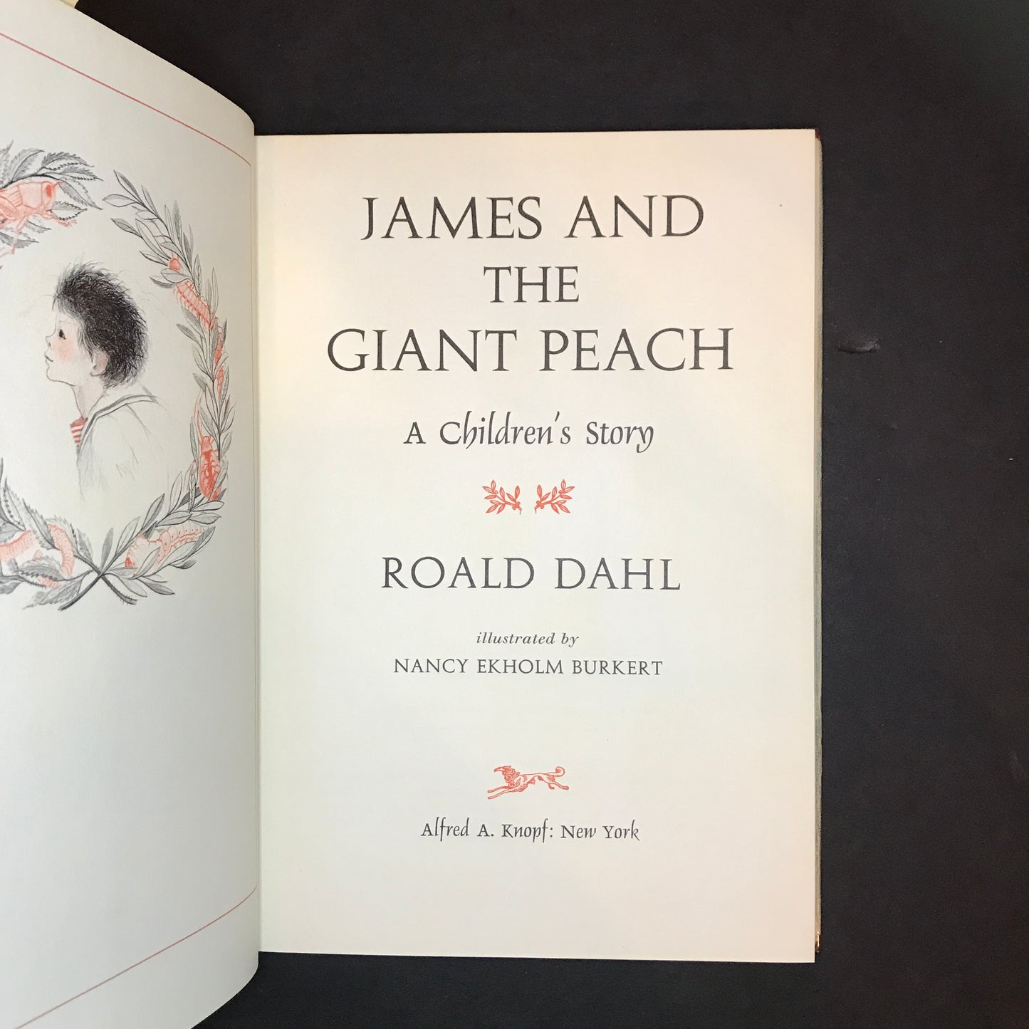 James and the Giant Peach - Roald Dahl - 1st Edition - 2nd Issue with a 1st Issue Dust Jacket - 4 Line Colophon containing "book press" - 1961