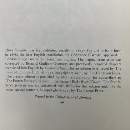 Anna Karenina - Leo Tolstoy - Easton Press - 1975