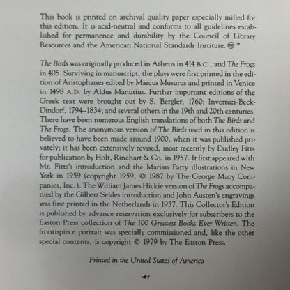 The Birds and The Frogs - Aristophanes - Easton Press - 1979