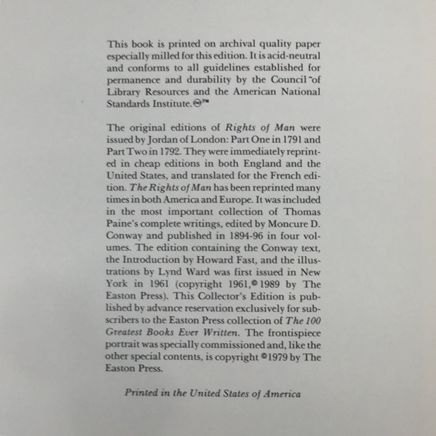 Rights of Man - Thomas Paine - Easton Press - 1979
