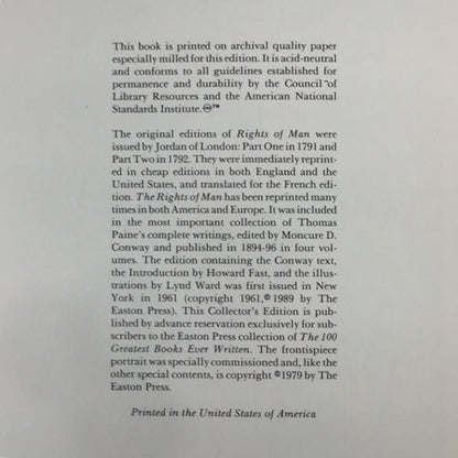 Rights of Man - Thomas Paine - Easton Press - 1979