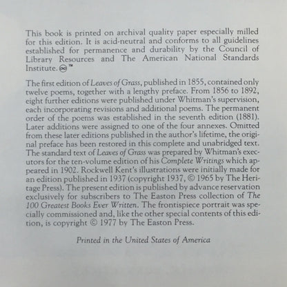 Leaves of Grass - Walt Whitman - Easton Press - 1977