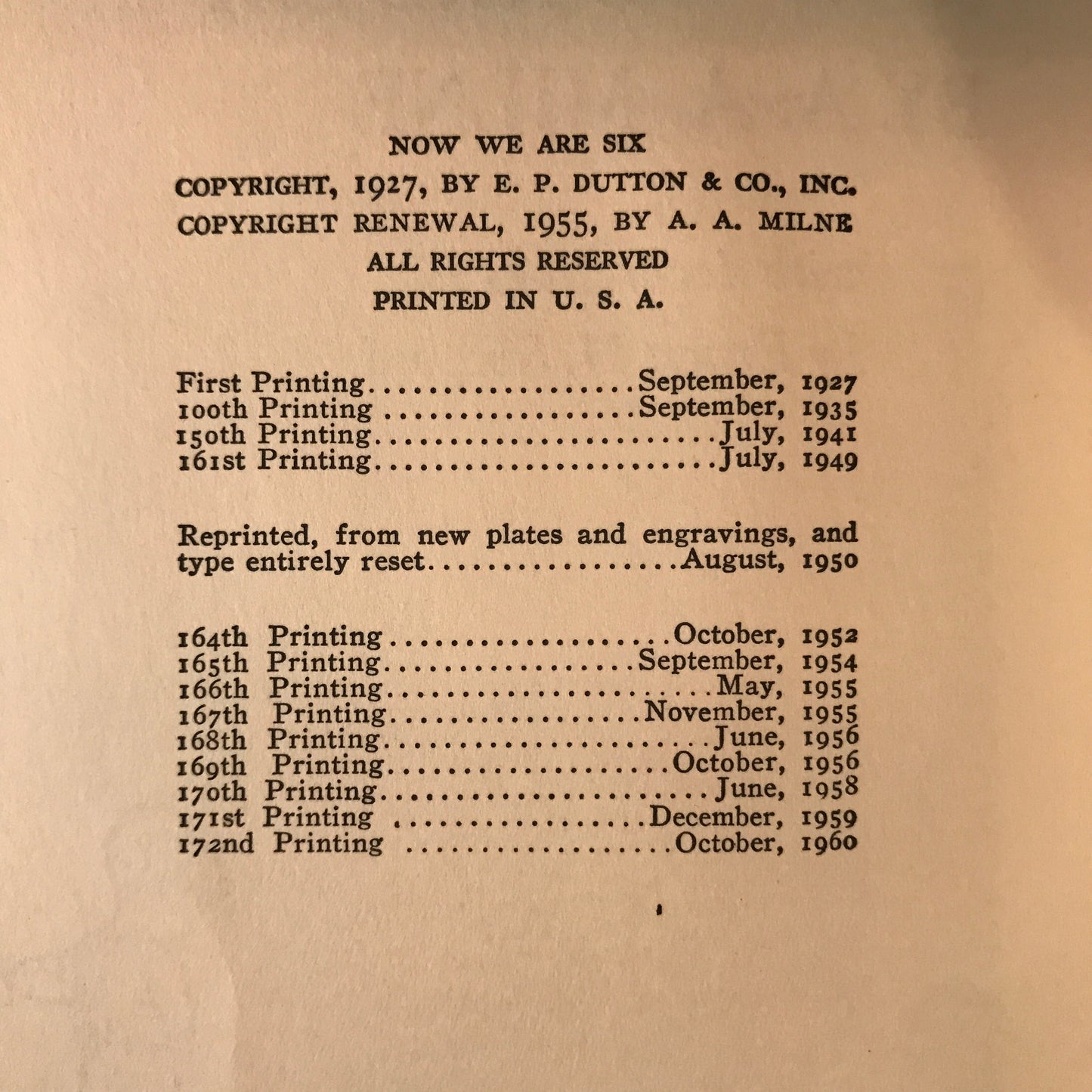 Now We Are Six - A. A. Milne - 172nd Printing - 1960