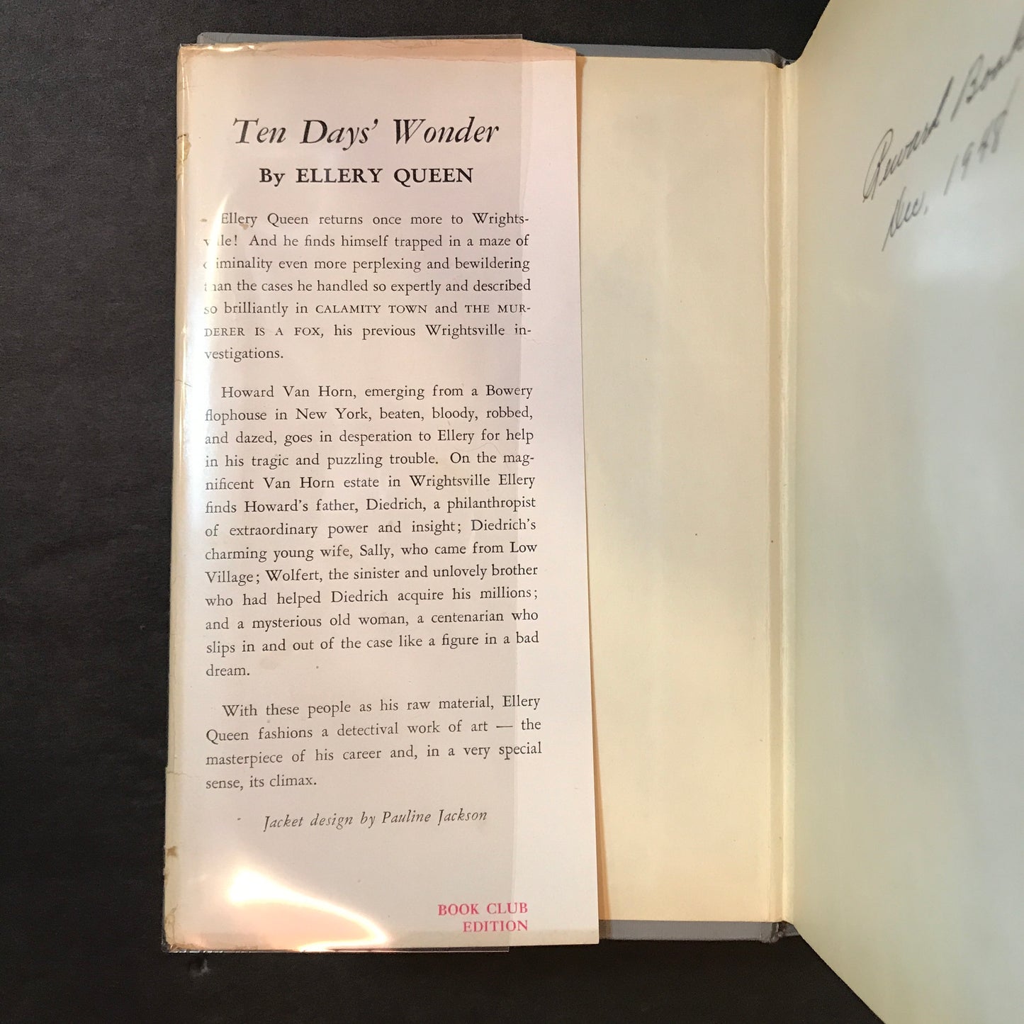 Ten Days' Wonder - Ellery Queen - Book Club Edition - 1948