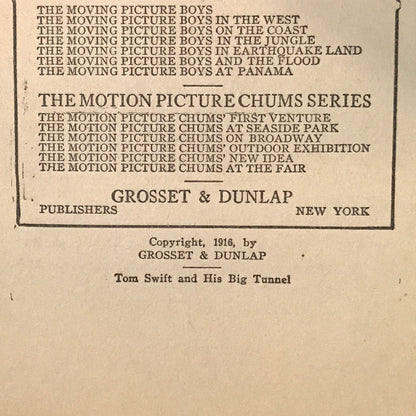 Tom Swift And His Big Tunnel - Victor Appleton - 1st Edition - 1916