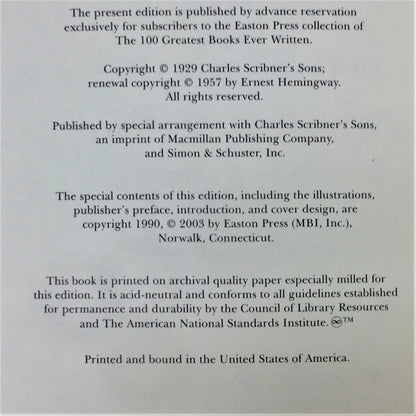 A Farewell to Arms - Ernest Hemingway - Easton Press - 2003