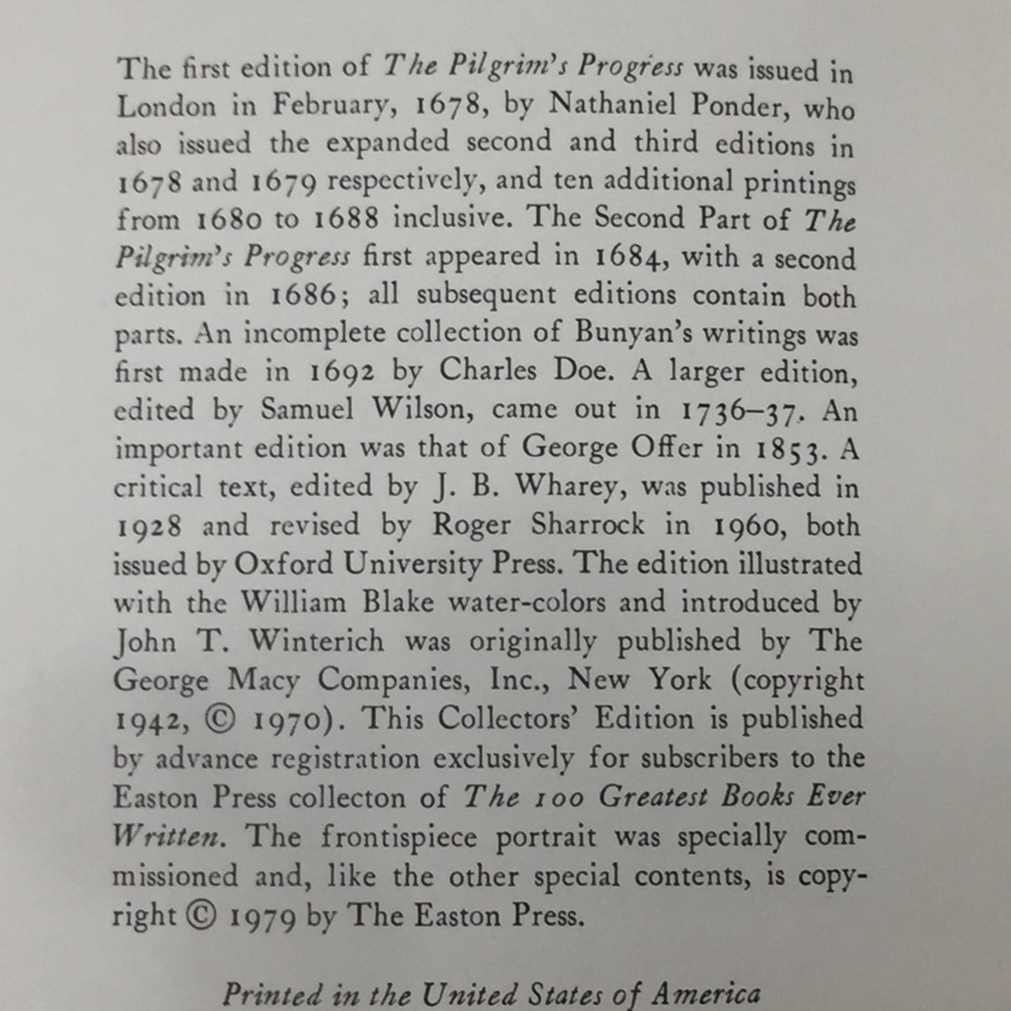 The Pilgrim's Progress - John Bunyan - Easton Press - 1979