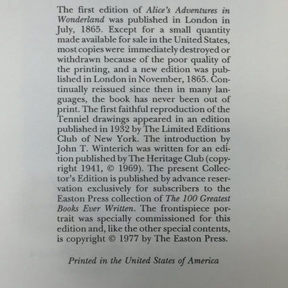 Alice's Adventure in Wonderland - Lewis Carroll - Easton Press - 1977