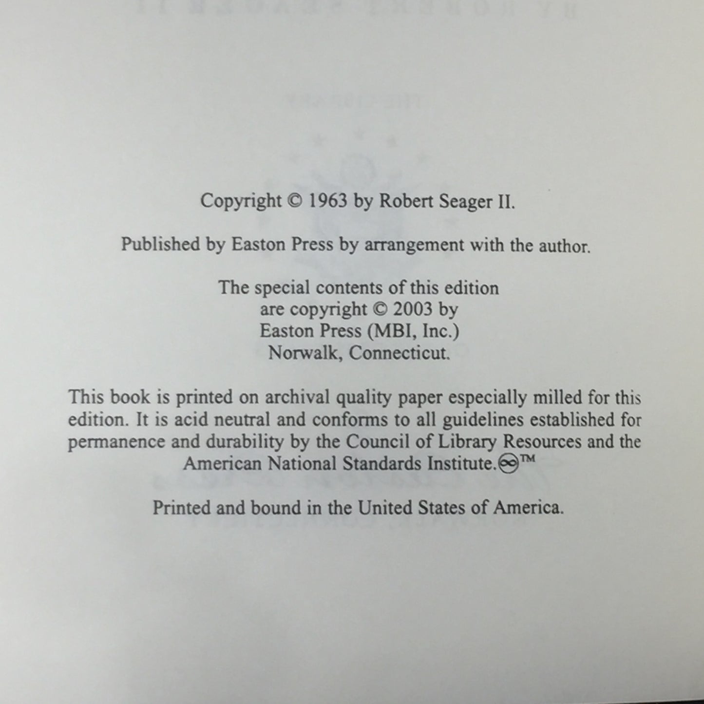 And Tyler Too - Robert Seager II - Easton Press - 2003