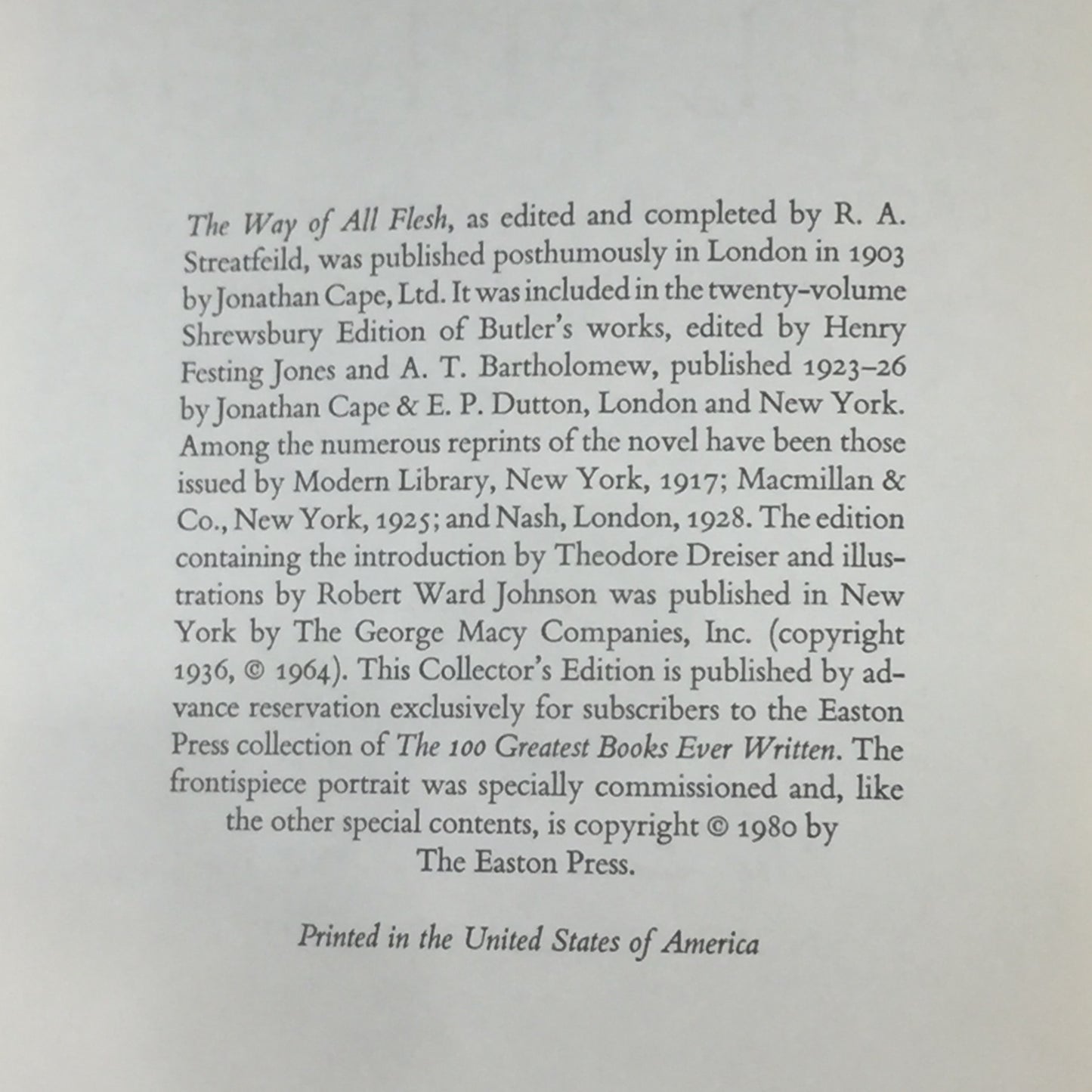 The Way of All Flesh - Samuel Butler - Easton Press - 1980