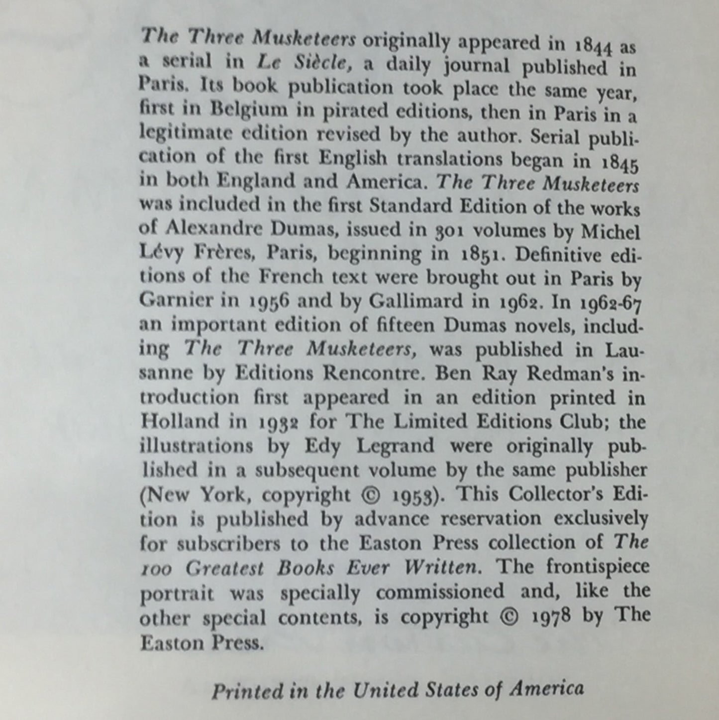 The Three Musketeers - Alexandre Dumas - Easton Press - 1978