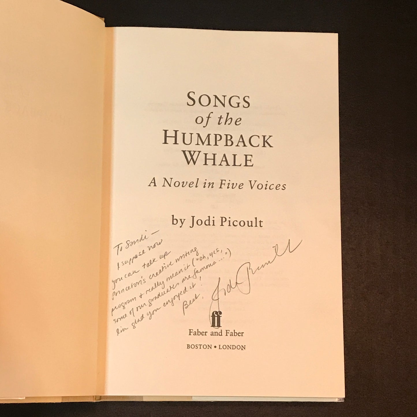 Songs of the Humpback Whale - Jodi Picoult - Signed - 1992